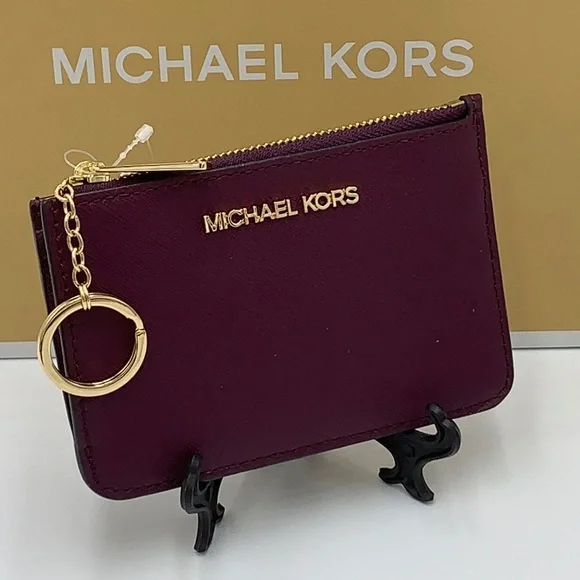 MICHAEL KORS SMALL TOP ZIP COINPOUCH WITH ID BORDEAUX COLOR - Picture 1 of 11